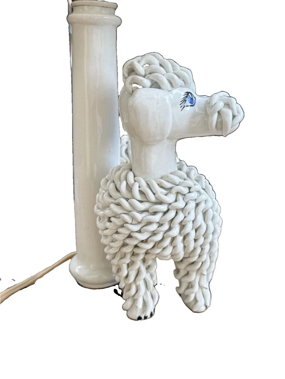 Vintage Italy Spaghetti Poodle Dog Ceramic Table Lamp MCM 1950s Kitsch 19”